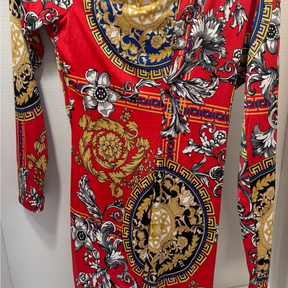 Fashion Nova Dresses & Skirts - Fashion Nova Red Long Sleeve Baroque Print Dress